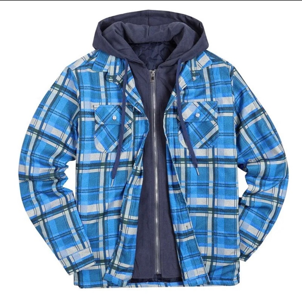 Men Long Sleeve  Hooded & Padded Warm Winter Jacket / Blue/ XL